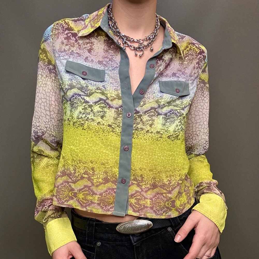 Vibrant multi colored snakeskin top